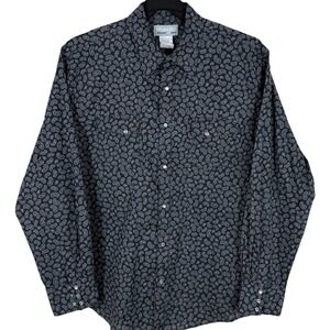 Wrangler Wrancher Shirt Mens XL ‎ Black Paisley Pearl Snap Western LS Button Up
